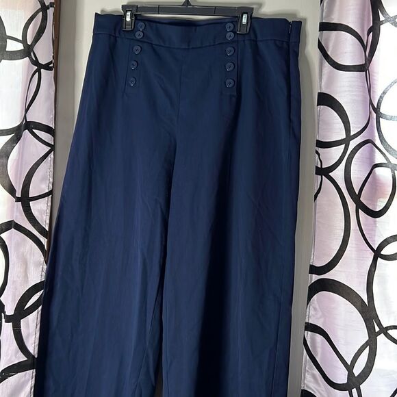 Chaps Nautical blue wide leg pants with anchor button detail size 16 - Picture 3 of 9